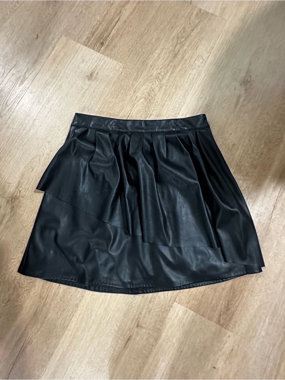 Sunday in Brooklyn Black Asymmetrical Faux Leather Mini Skirt